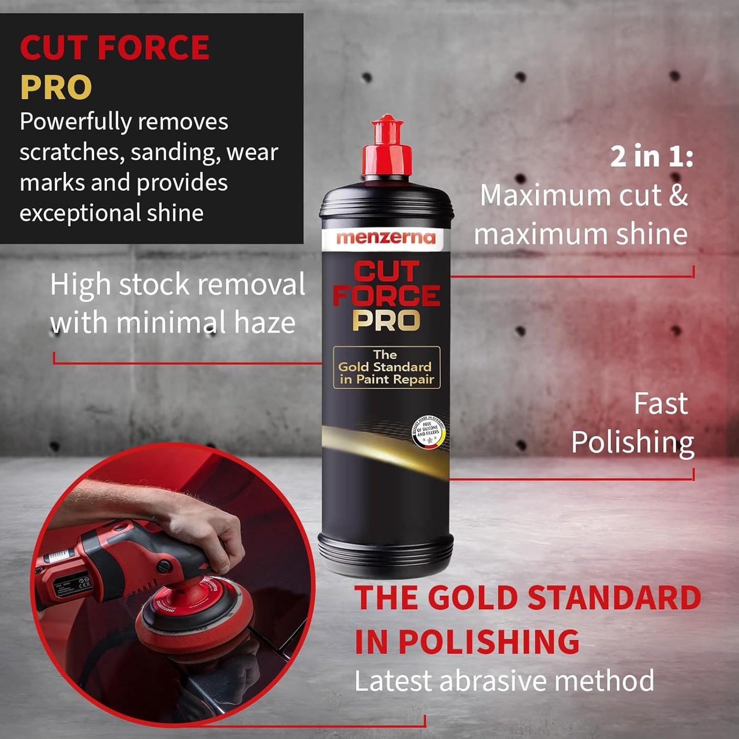menzerna Cut Force Pro Car Polish 32 oz I Premium Polish with Heavy Cut and high Gloss Finish I Buffing & Polishing Compound for Car Maintenance I for Scratches & Sanding Marks I Car Body Repair