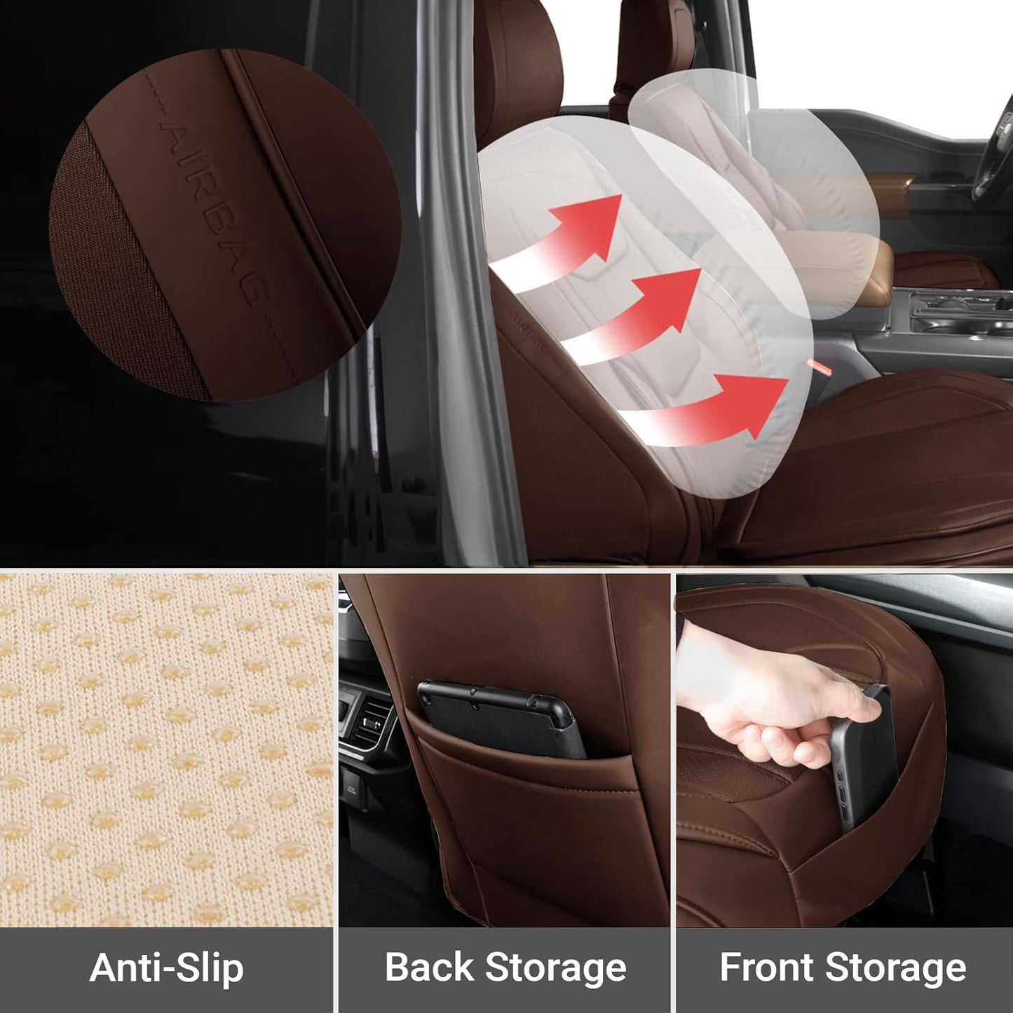 Coverland Custom Car Seat Covers Compatible with Colorado, Ram 1500, Canyon, Sierra 1500 - Premium Leather Non-Slip Waterproof Interior Protector Front Seat-Dark Brown [See Size Chart-Size A11]