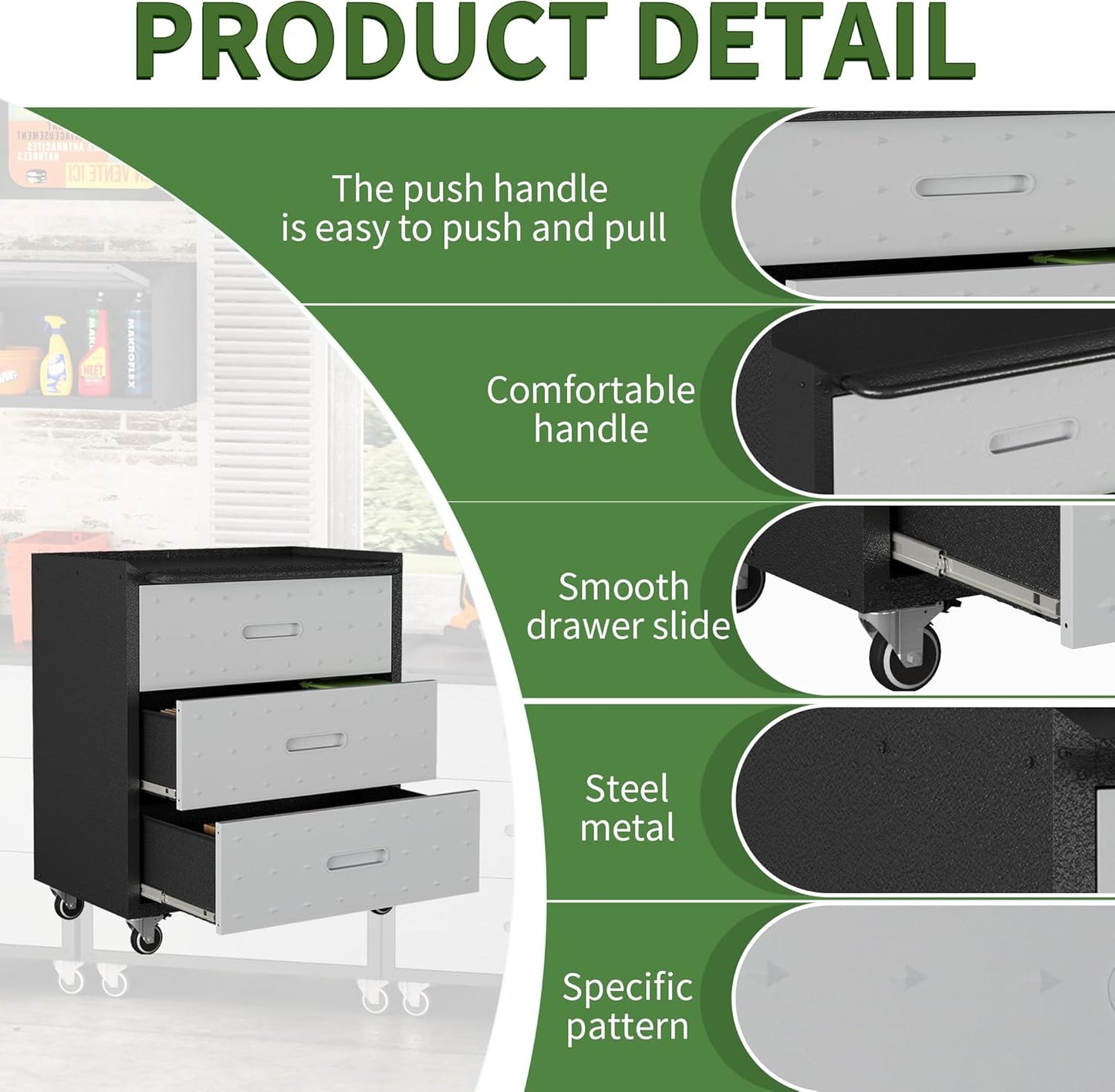 Metal Garage Storage Cabinet with Wheels,Locking Rolling Tool Cabinet with Drawers and Shelves for Home, Office, Garage & Workshop