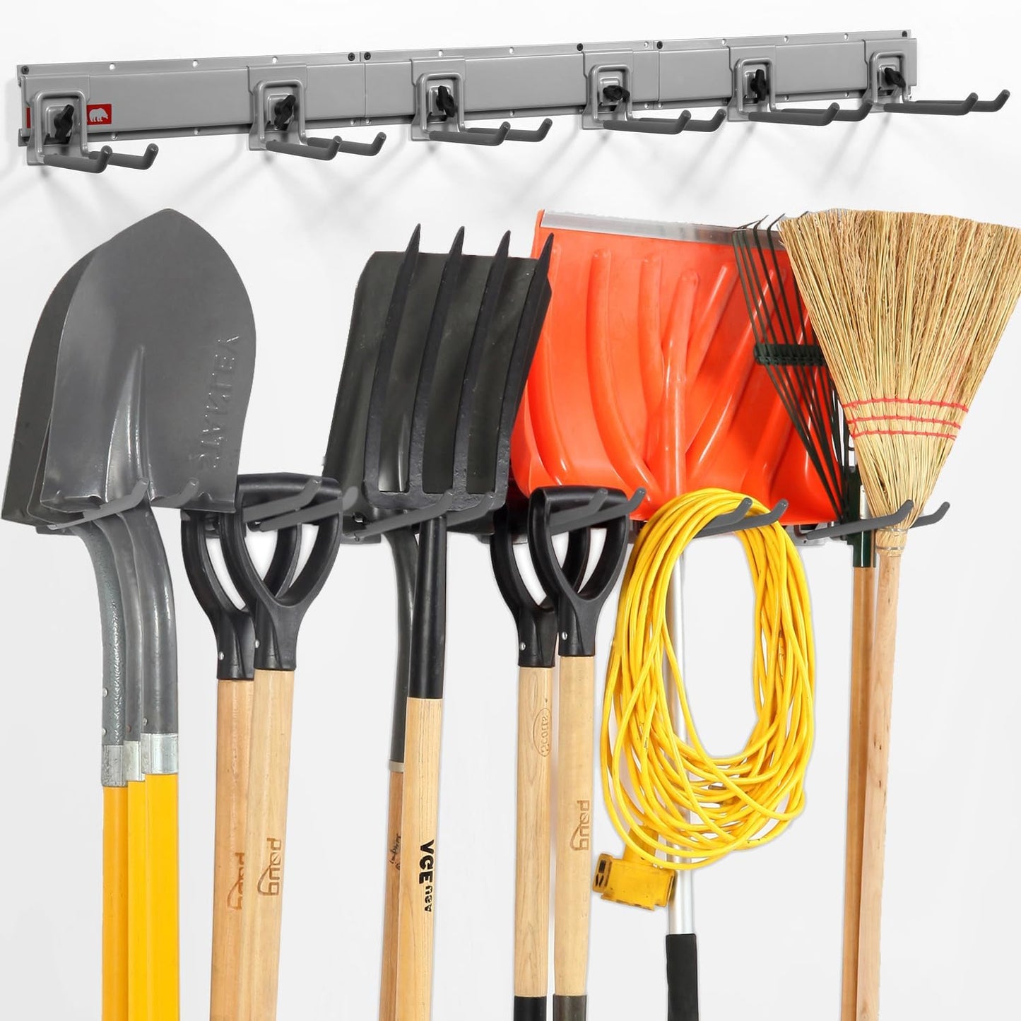 Clamping Garden Tool Organizer, Garage Organization Wall Mount Tool Holder, Heavy Duty Garage Storage Tool Rack, Shovel Hangers Yard Tool Hook, Hold Up to 420lbs (48Inch Grey)