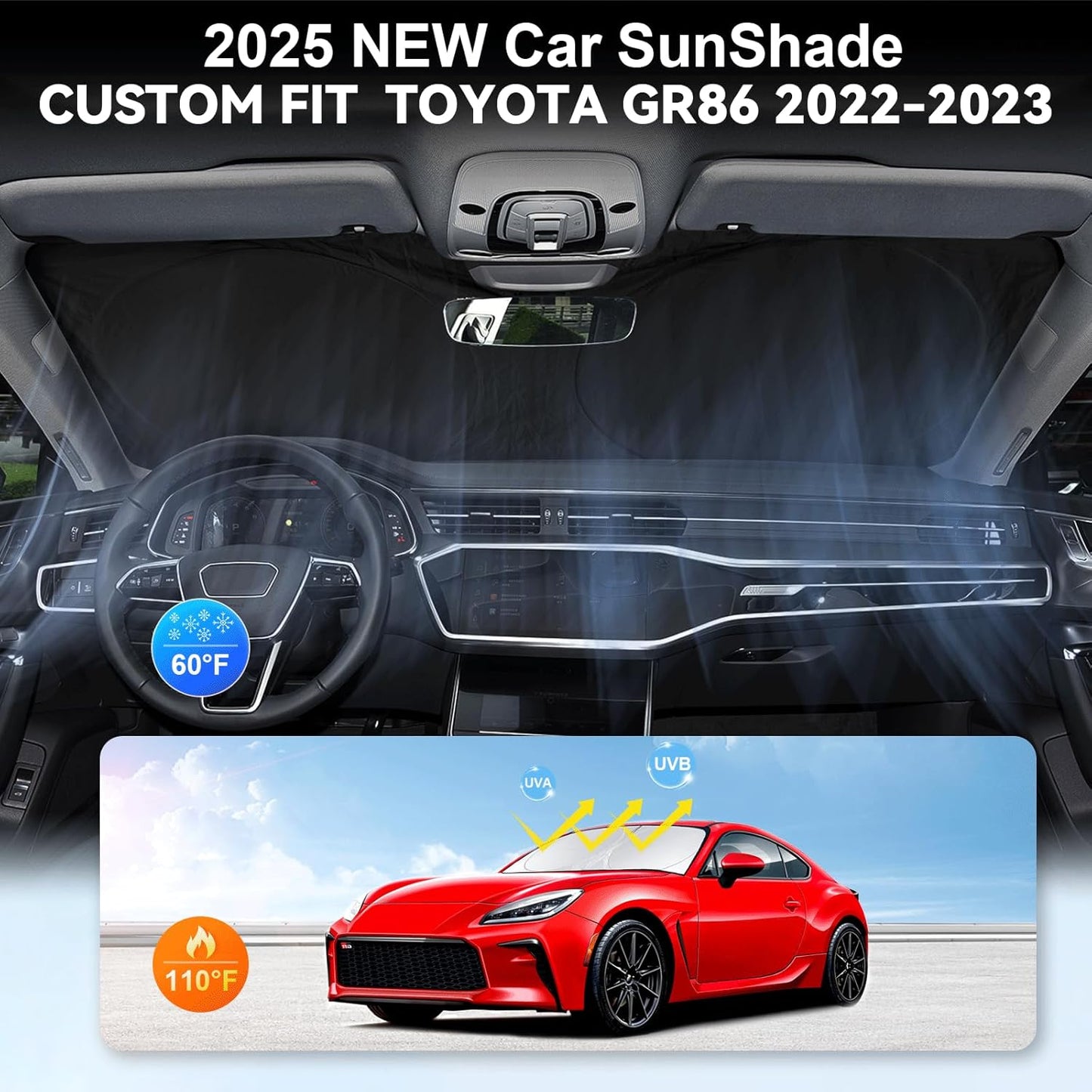 Sunshade for Toyota 86/2022-2023 Toyota GR86 Accessories Front Window 210T Sliver Coating Reflective Polyester Shield Cover for Windshield Sun Visor Protector Block UV Ray