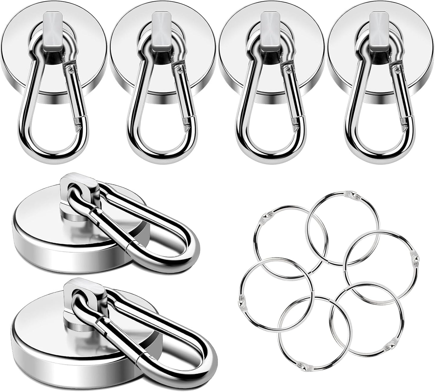 MIKEDE Strong Magnetic Hooks, Heavy Duty 110LBS+ Swivel Neodymium Magnets with Carabiner Hook, Hooks for Hanging, Curtain, Home, Workplace - 6 Pack