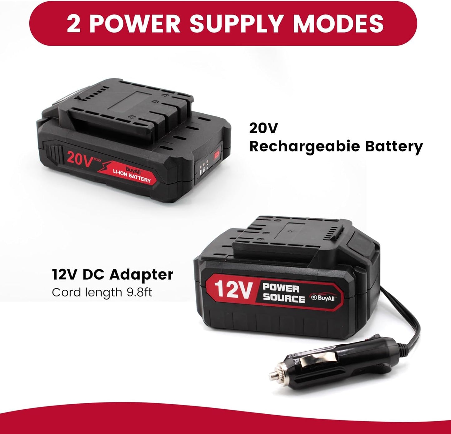 Tire Inflator Portable Air Compressor, 20V Cordless Car Tire Pump w/Rechargeable Li-ion Battery, 12V Car Power Adapter, Digital Pressure Gauge, 150PSI Tire Compressor for Many Inflatables