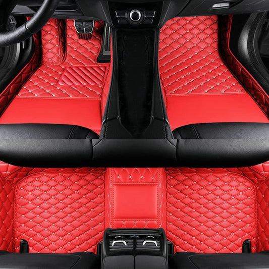 Custom Colors Car Floor Mats Black Pink for 99.9% Sedan SUV Sports， All-Weather Liners Car Floor mat，Luxury Leather Automotive Floor Mats (Red Beige,3D Floor Mats)
