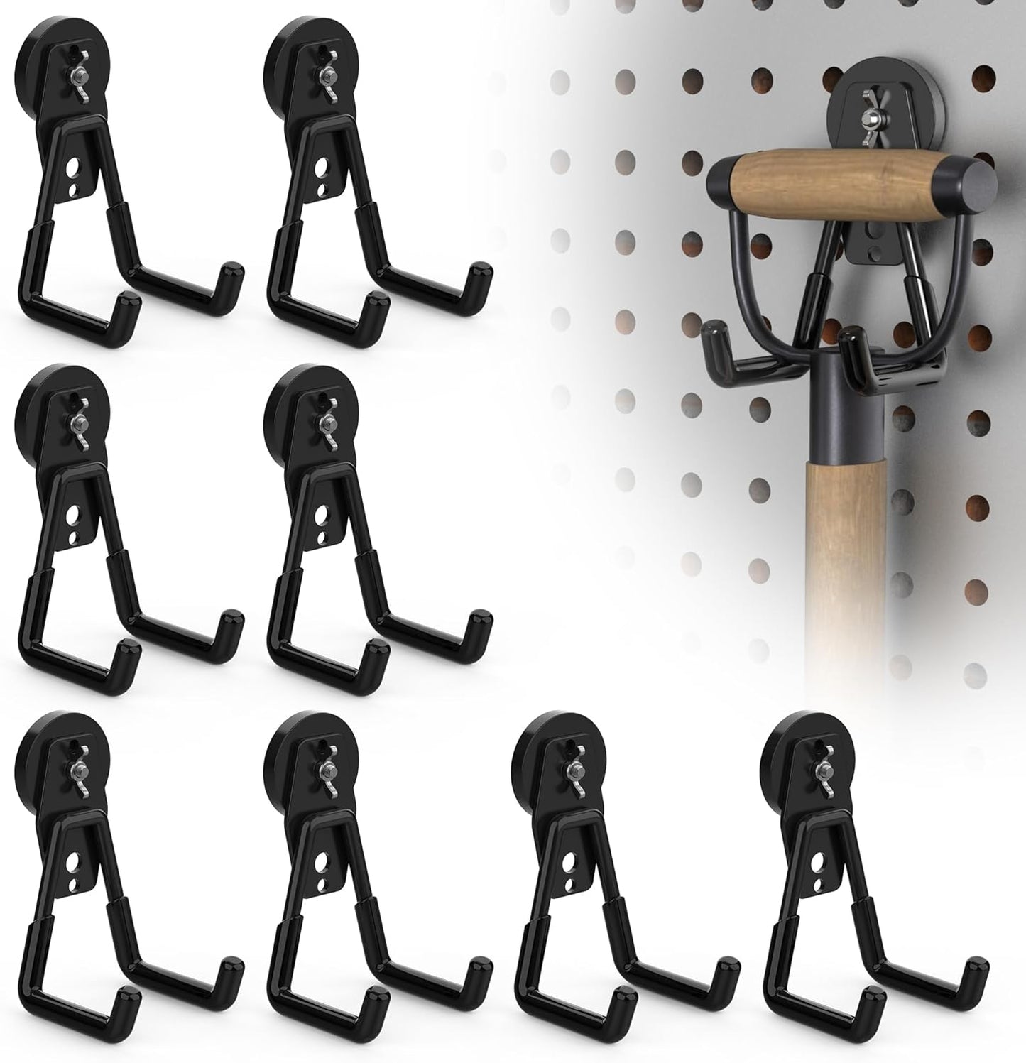 8 Pack Large Magnetic Hooks Heavy Duty Extra Strong Magnetic Garage Hooks Big NdFeB Industrial Magnet Hooks Magnetic Utility Storage Holder Organization with Anti-Slip Coating for Hanging Garden Tools