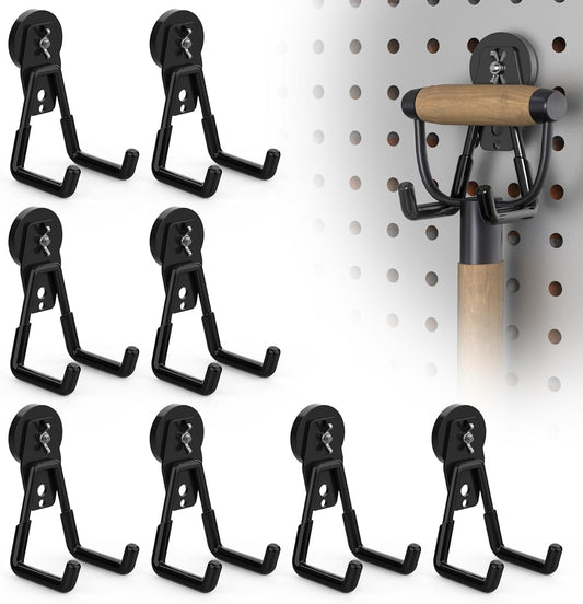 8 Pack Large Magnetic Hooks Heavy Duty Extra Strong Magnetic Garage Hooks Big NdFeB Industrial Magnet Hooks Magnetic Utility Storage Holder Organization with Anti-Slip Coating for Hanging Garden Tools