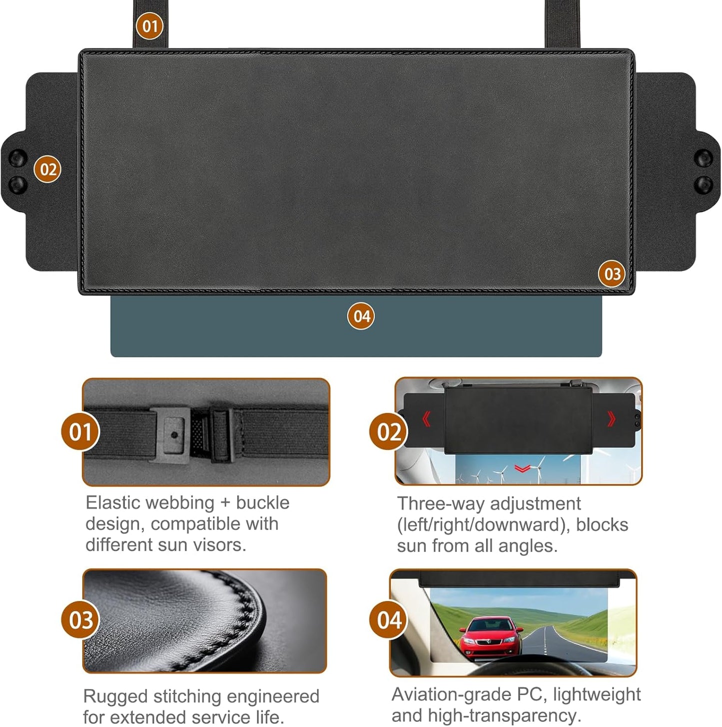 Sun Visor Extender for Car, Visor Extender Sun Blocker, Sun Visor Extension with Anti-Glare Lens Blocks UV & Sunlight, Adjustable Car Sun Visor for Safe Driving (1 Pack)