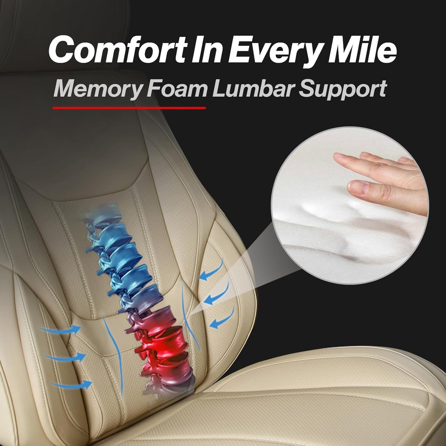 Coverland Custom Car Seat Covers Compatible with 2003-2009 Ram 3500 Quad Cab - Premium Leather Non-Slip Memory Foam Waterproof Custom Interior Protector Full Set-Beige [See Size Chart-Size X139]