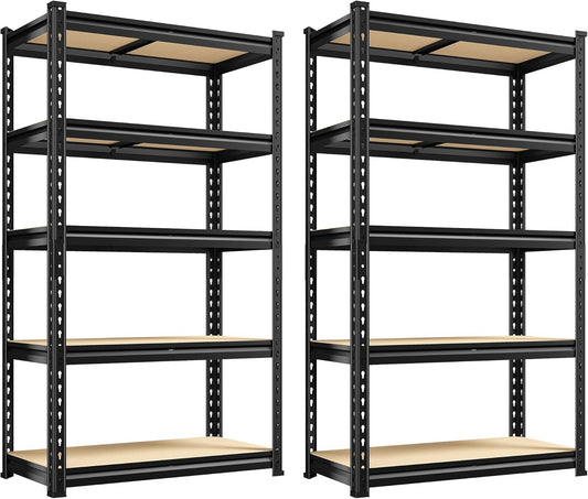 REIBII Set of 2 Storage Shelves 5 Tier Garage Shelving Heavy Duty Metal Shelving 2000LBS Garage Shelves Adjustable Metal Shelf for Kitchen Warehouse Pantry Closet, 27.6" W x 11.8" D x 60" H