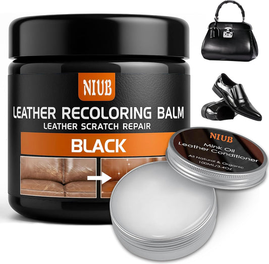 Leather Recoloring Balm Leather Color Restorer Scratch Repair Leather Paint for Furniture Couches Car Seats Shoes Bags Leather Dye and Scratched Leather with Leather Conditioner - Black
