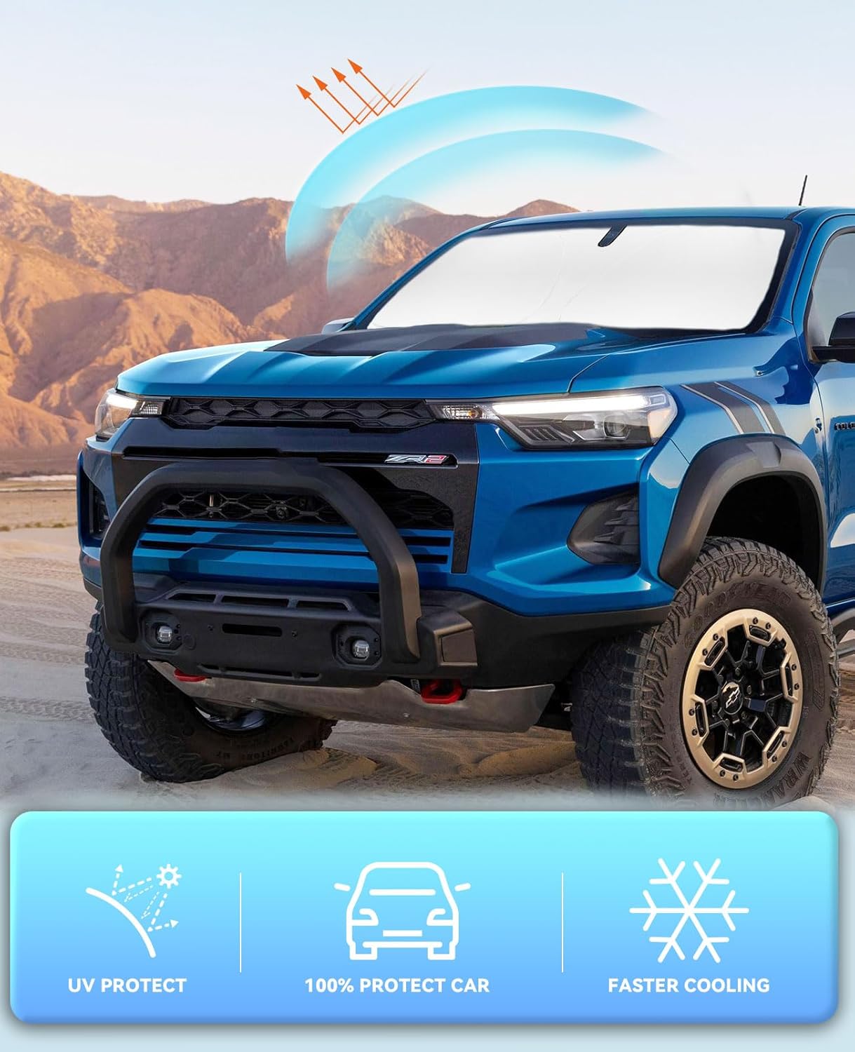 Sunshade Sun Shade for 2015-2024 2025 2026 Chevrolet Chevy Colorado Windshield Cover, Custom Fit Colorado Pickup Truck Foldable Front Window Shield Sun Visor Protector Car Accessorie Block UV Ray