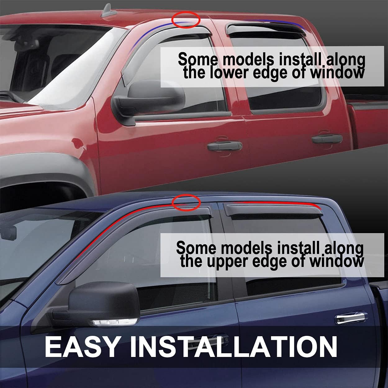 Side Window Deflector Visor fit for 2005-2022 Nissan Frontier Crew cab (with 4 Full Size Doors),Outside Mount Tape-on Shatterproof Rain Guard,4pcs Dark Smoke Nice Looking Window Shades 94407