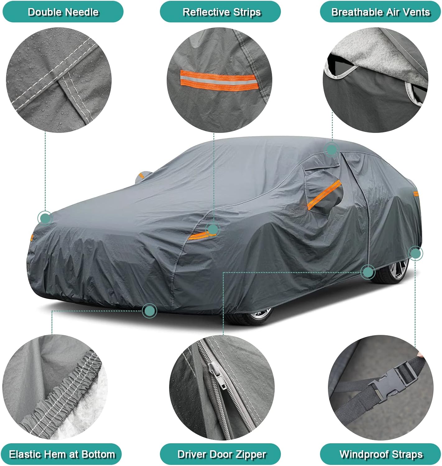 Premium Car Cover Custom Fit Honda Civic Sedan/Coupe (1995-2025), 16 Layers Heavy Duty Car Cover Waterproof All Weather with Zipper Door for Sun Rain Snow Dust Uv Protection