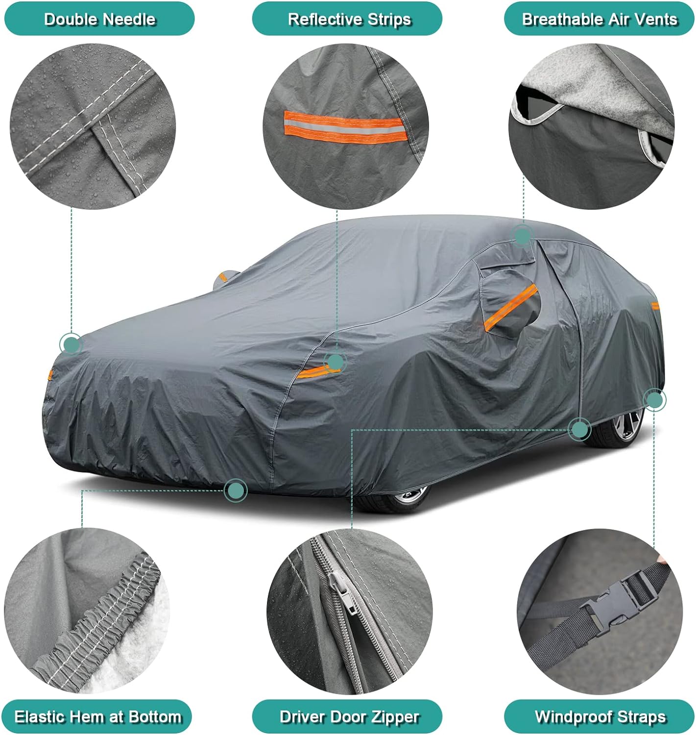 Premium Car Cover Custom Fit Toyota RAV4 (2012-2025), 16 Layers Heavy Duty Car Cover Waterproof All Weather with Zipper Door for Sun Rain Snow Dust Uv Protection