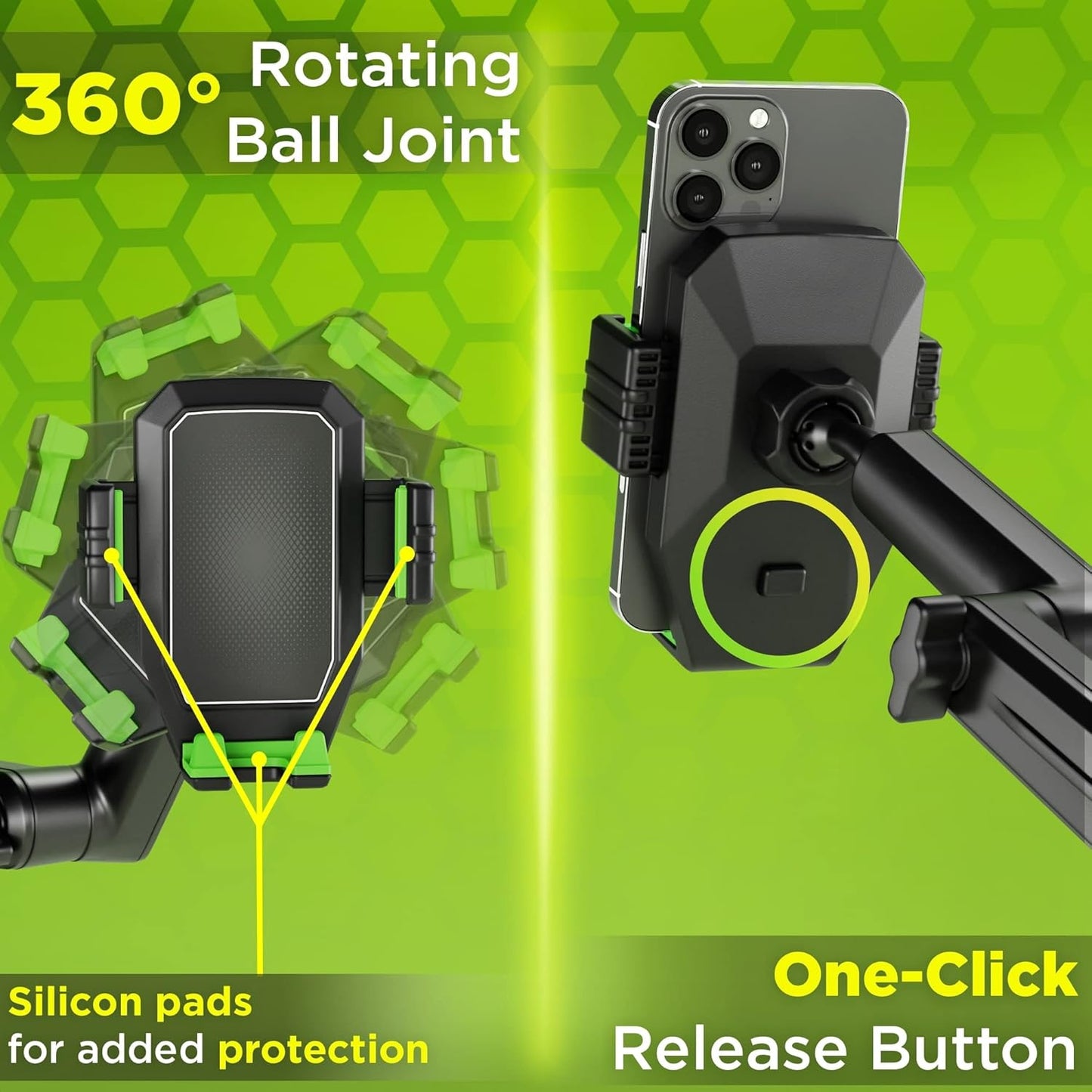 Phone Mount for Truck Phone Holder for Truck - Heavy Duty Super Suction Cup, Mobile Device Holder Dashboard Window 16.9 inch Long Arm & Stable, iPhone & Samsung Compatible, Commercial Trucker, Green