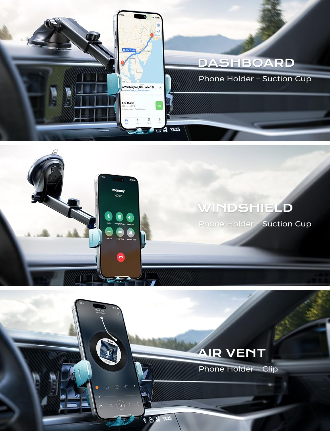 CHGeek Wireless Car Charger, 15W Fast Charging Auto Clamping Car Charger Phone Mount Phone Holder fit for iPhone 16 15 14 13 12 Pro Max 11 XR XS, Samsung Galaxy S25 Ultra S24 S23 S22, Dark Teal