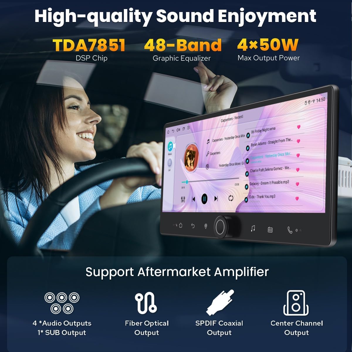 Joying 12.3" Single Din Touchscreen Radio Android 13 Head Unit with Carplay and Android Auto Detachable Car Stereo with Bluetooth, AM/FM, Subwoofer Output, GPS, Video in(JY-HTS03N8)