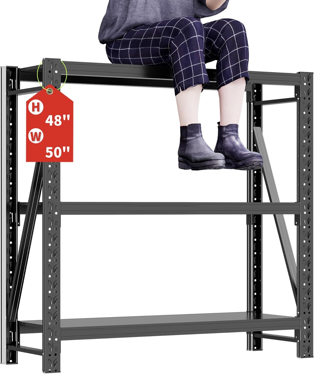 Garage Shelving Unit Rustproof 50“W Heavy Duty Storage Shelves Easy Assembly 3 Tier Adjustable Metal Steel Utility Shelf Rack Garage Storage Organize for Tools Basement,Warehouse