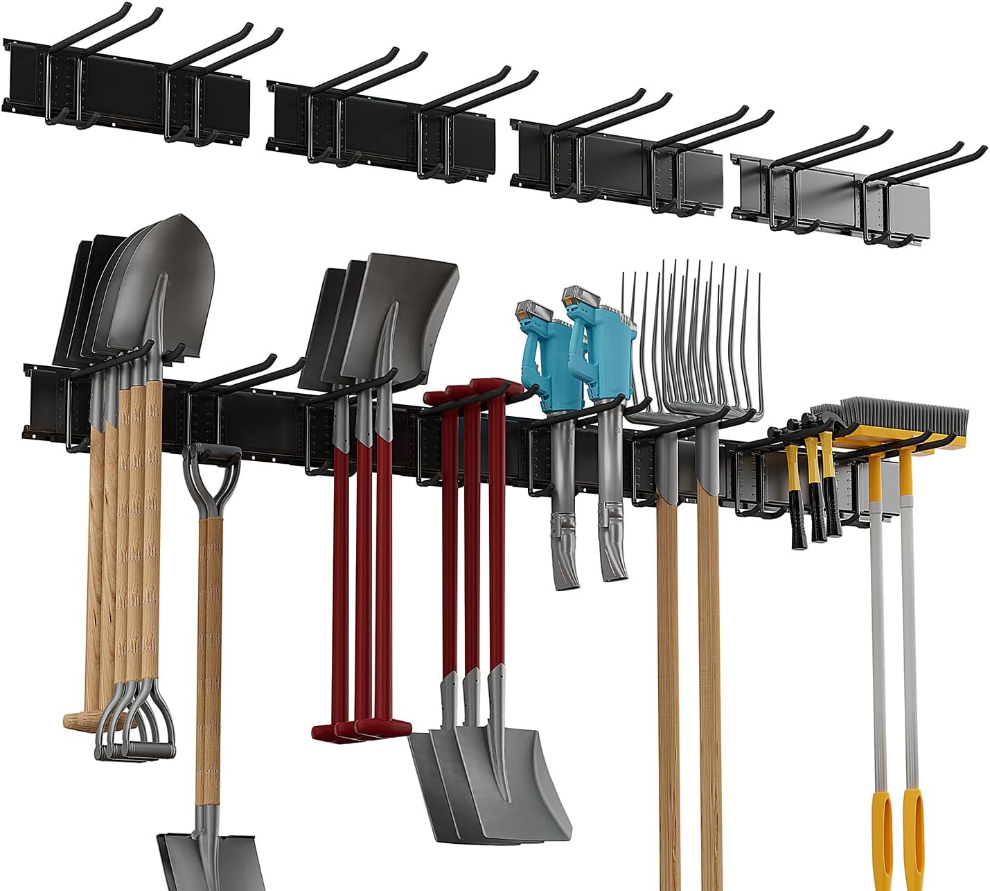 Garage Tool Rack Wall Mount – 64 inches Heavy-Duty Garden Tool Holder with 8 Adjustable Hanging Hooks – Garage Wall Storage Organizer for Shovel, Rake – Max Load 720 lbs (64 inch)