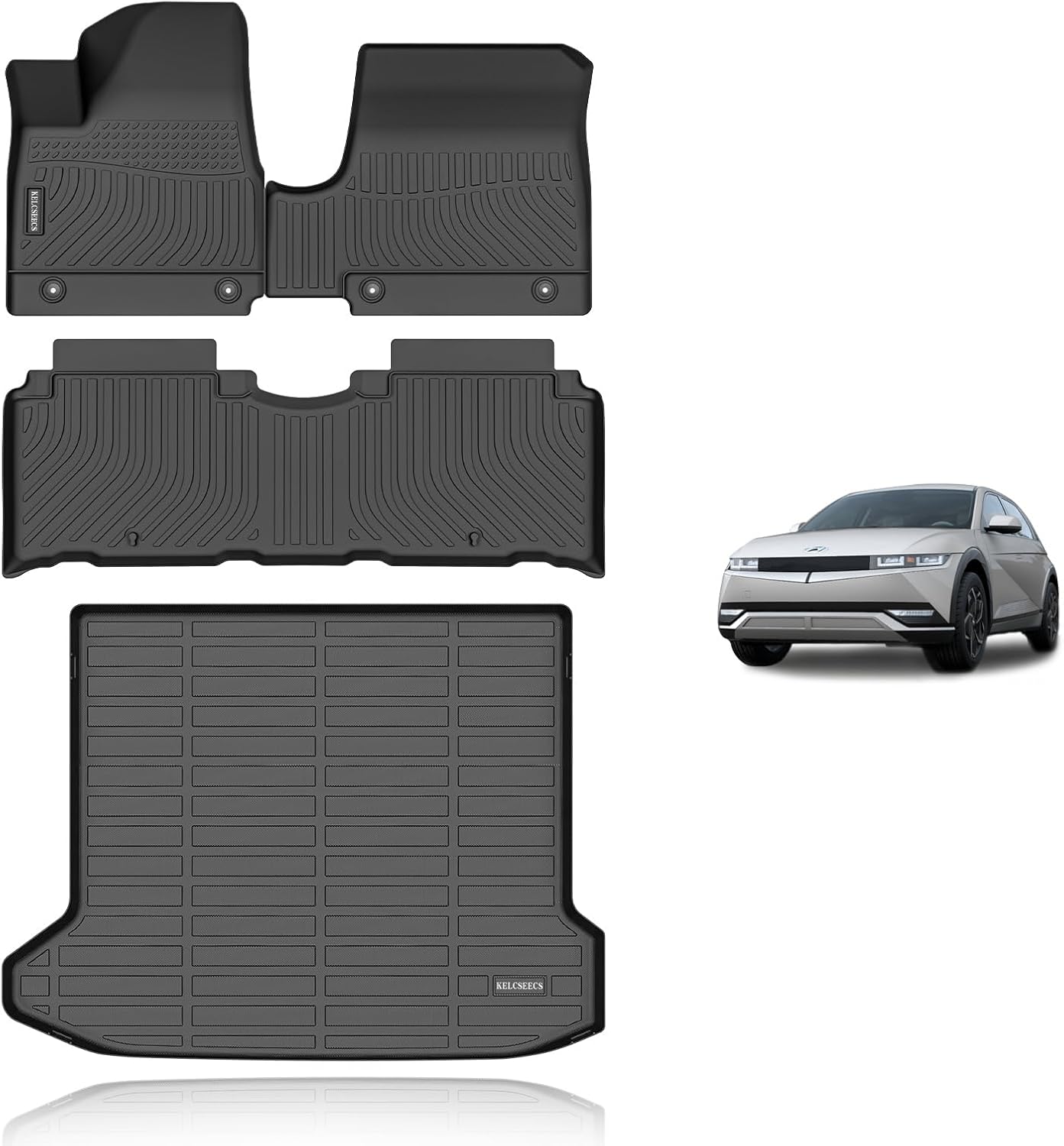 KELCSEECS Floor Mats & Cargo Liner Custom for 2022-2024 Hyundai Ioniq 5 Unmovable Center Console (Fixed Center Console) Automotive All Weather Cargo Mat Floor Liners IONIQ 5 Trunk Mat Accessories