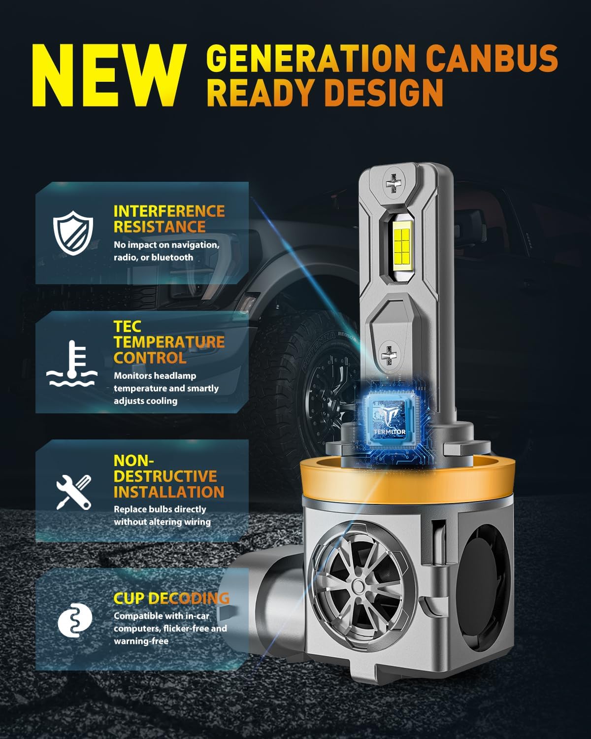 Upgraded H11/H9 Light Bulbs, 60000LM 1000% Super Brightness, 70000+ Hours Service Life, 1:1 Halogen Mini Size H11/H8/H16 Fog Light Bulb, 6500K White, Plug and Play, Canbus Ready, Pack of 2