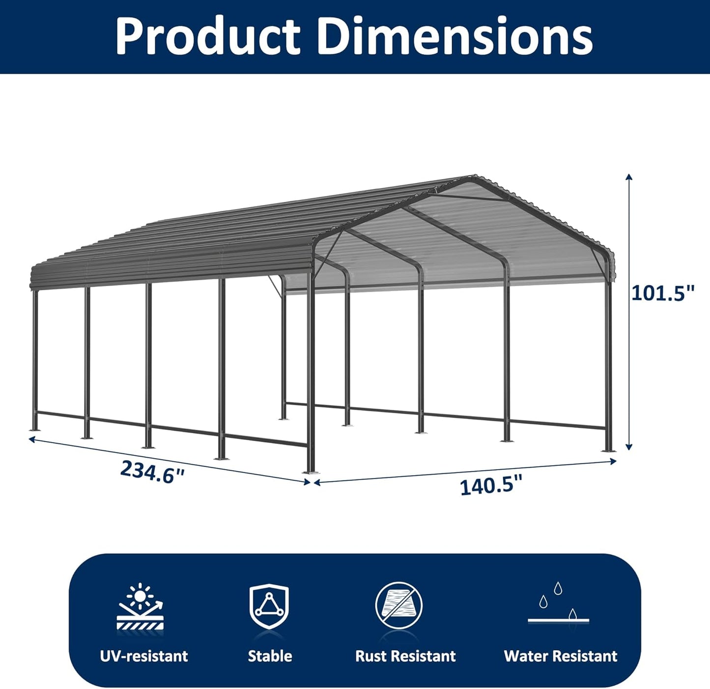 12x20 Metal Carport Carports with Enhanced Base Heavy Duty Garage Outdoor Galvanized Car Shelter for Car, Boats and Truck