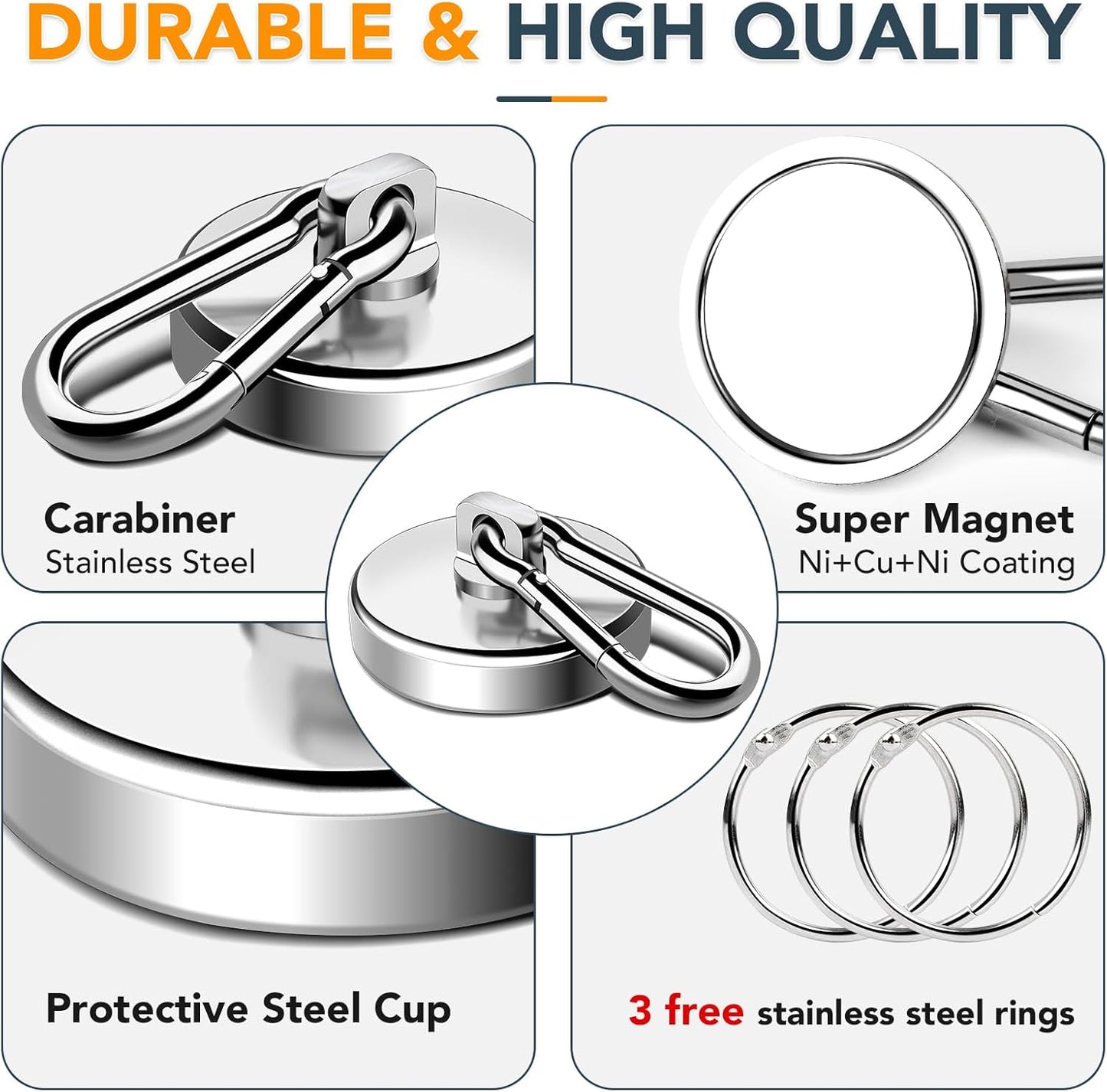 MIKEDE Strong Magnetic Hooks, 150LB Neodymium Heavy Duty Magnets with Swivel Carabiner Hook, Magnetic Hangers for Locker, Kitchen, Cruise Cabin, Office - 10 Pack