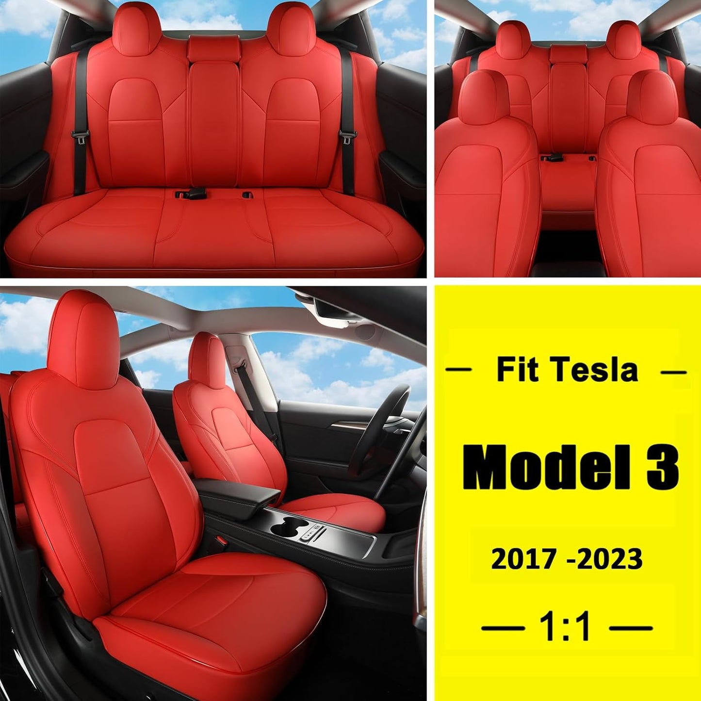 GIANT PANDA Customized Full Set Car Seat Covers for Tesla Model 3 Accessories 2017 2018 2019 2020 2021 2022 2023