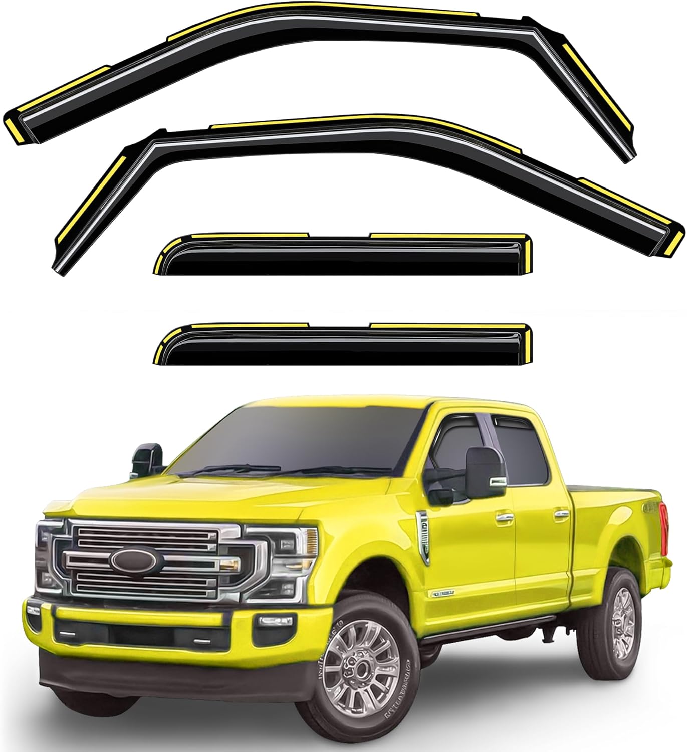 in-Channel Window Rain Guards Fit for Ford F250-F550 2017-2025 Crew Cab Extra Durable Window Deflectors Vent Shades Visors Exterior Car Accessories - 4 pcs