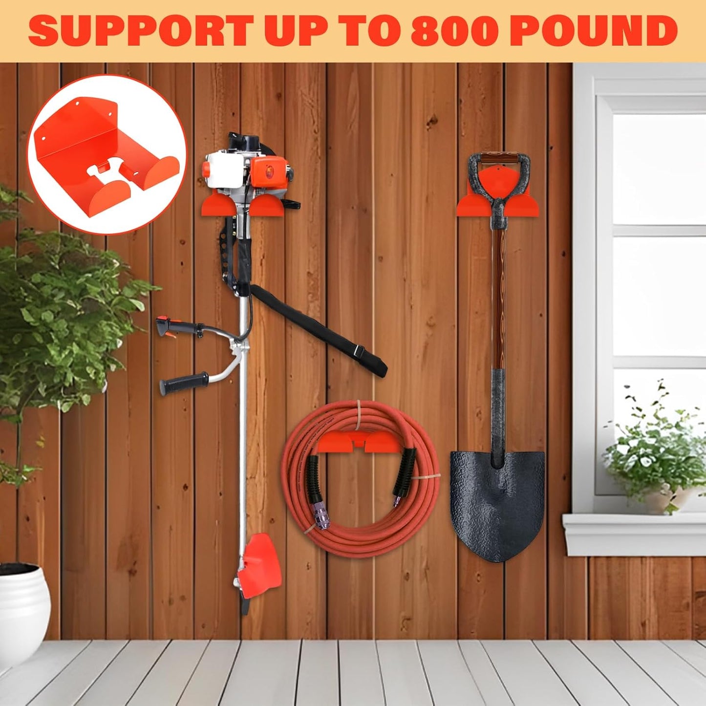 2 Pack Trimmer Rack Garage Organizer Wall Hanger, Garage Tool Rack for Grass Trimmer, Hedge Trimmer, Garden Tools Organizer