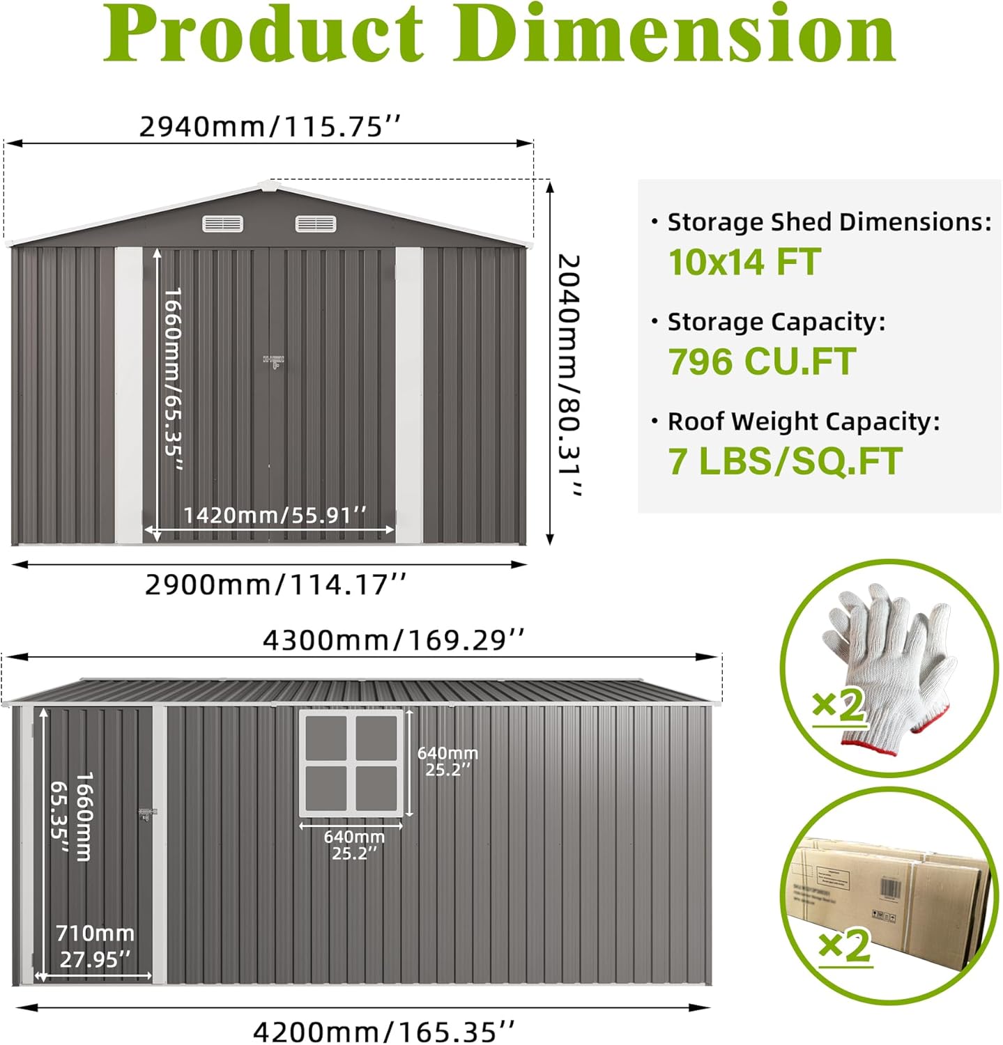 10x14 FT Outdoor Storage Shed with Window, Metal Sheds & Outdoor Storage with 3 Lockable Door and 4 Vents, Outside Storage Shed Waterproof for Backyard, Garden, Patio, Gray