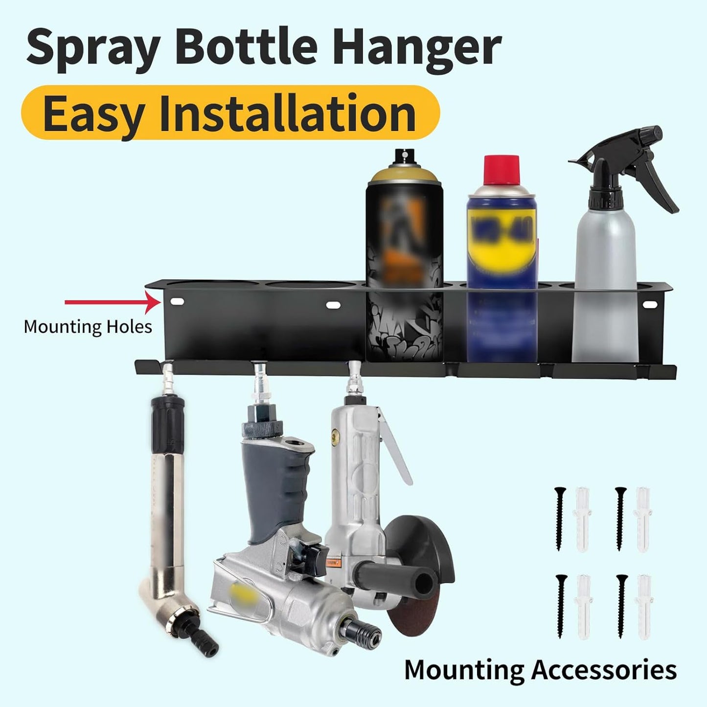 4 Pack Aerosol Spray Can Holder Rack, Wall Mounted Spray Bottle Holder Heavy Duty Steel Air Tool Organizer 5 Cans Spray Paint Can Storage with 24 Slots for Garages Workspace or Tool Trailer, Black