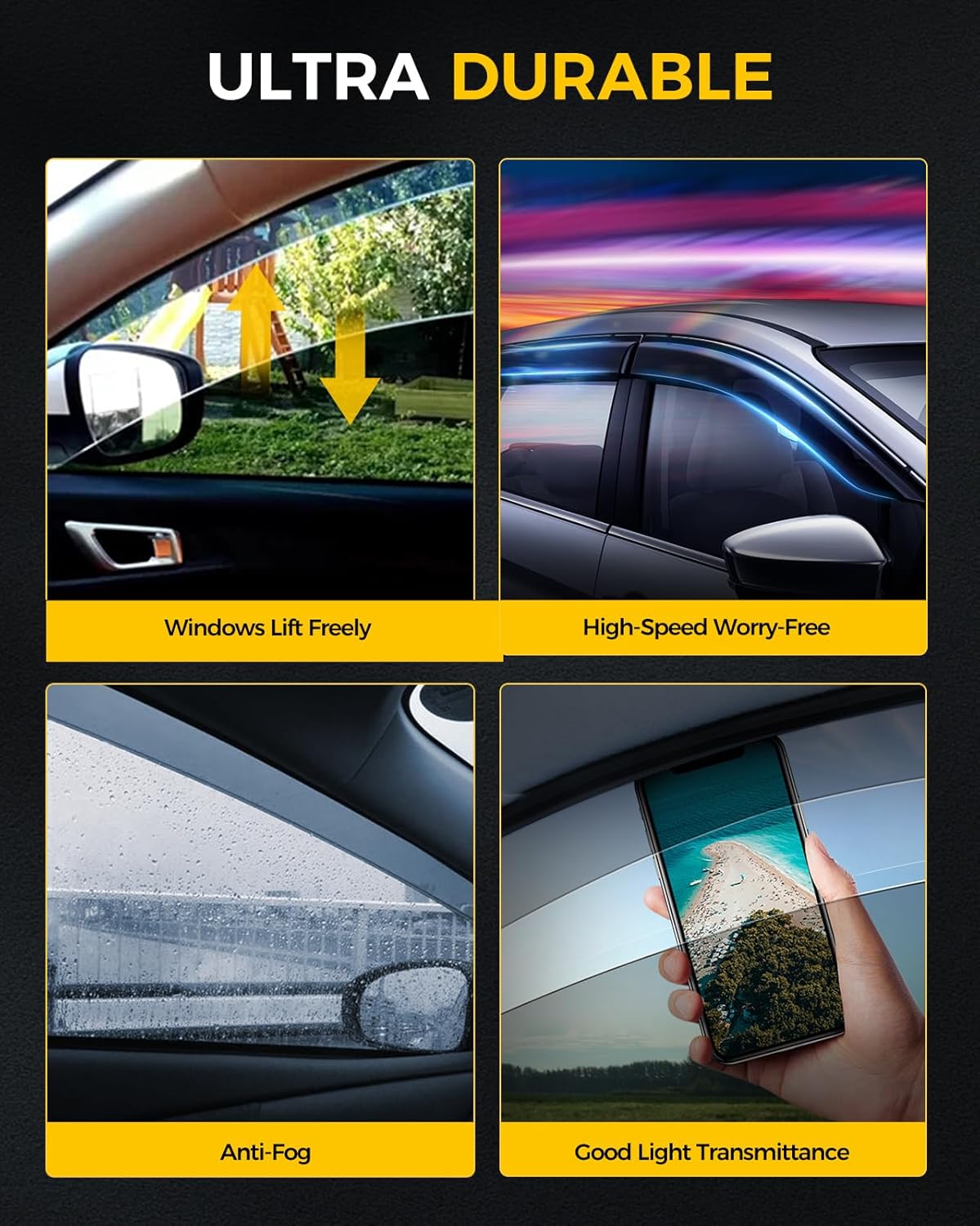 Rain Guards for Car Windows, Tape-On Window Visors Rain Guards Fit for Honda Accord 2013-2017, Window Deflectors, Vent Visors for Honda Car Accessories, 4 Pieces