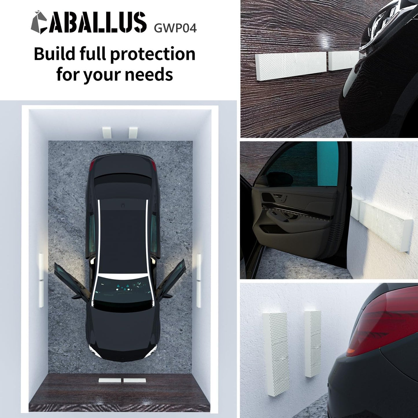 GWP04 Garage Wall Protector Car Door Protectors, Garage Accessories, Parking Stopper for Garage, Tool-Free, Designed in Germany (4-Pack White)