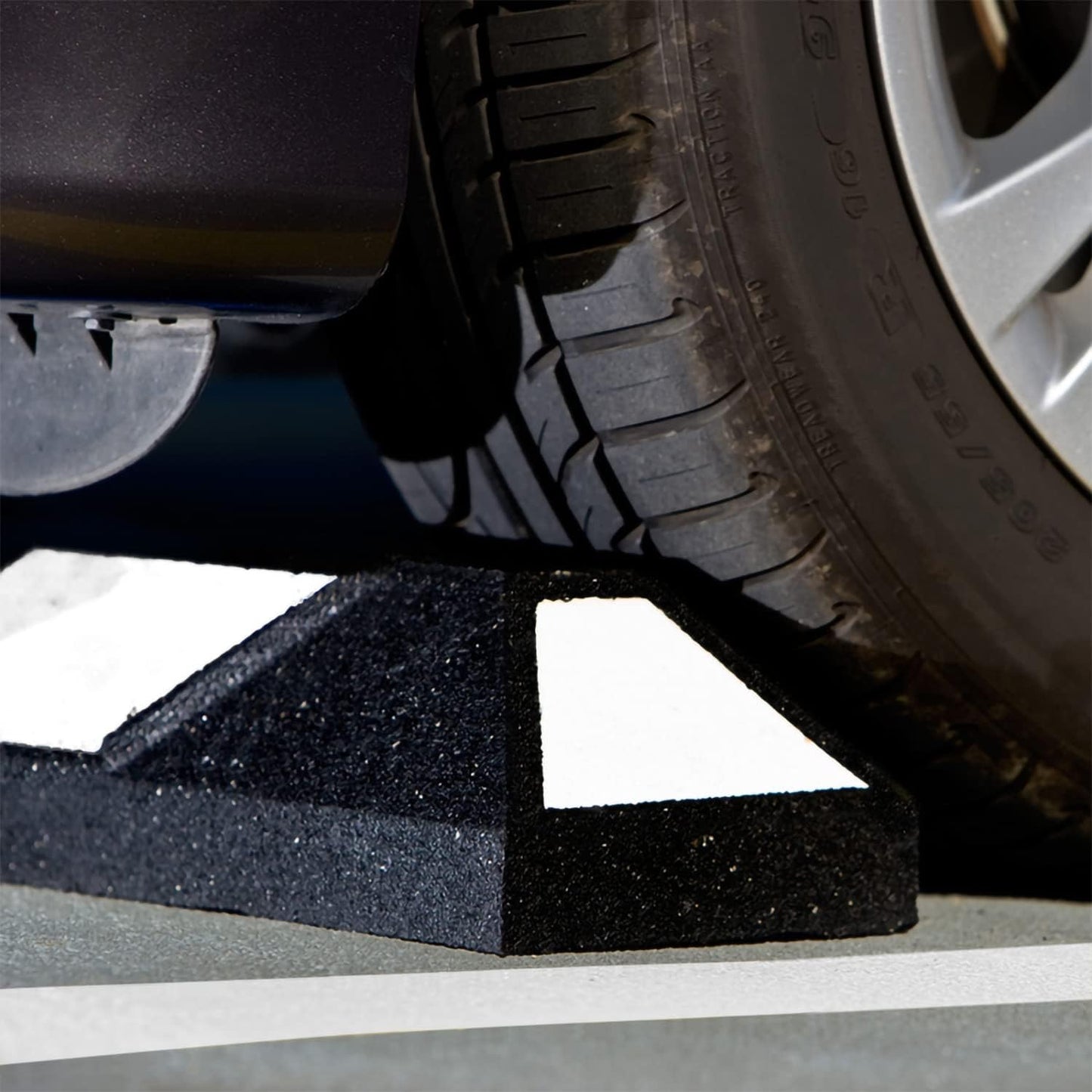 SmartSign Rubber Parking Curb, (Pack of 10) Heavy Duty Parking Stops with White Reflective Stripe Chevrons, 72" Long (6ft), Wheel Stops for Parking Lots/Garage/Cars/Trucks, Pre-Drilled Holes