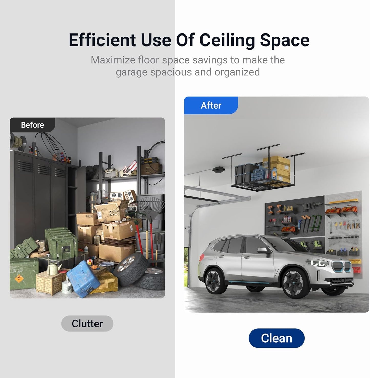 FLEXIMOUNTS 3x4 Overhead Garage Storage Rack, Adjustable Organization System, Heavy-Duty Metal Ceiling Racks, 275lbs Weight Capacity, Black