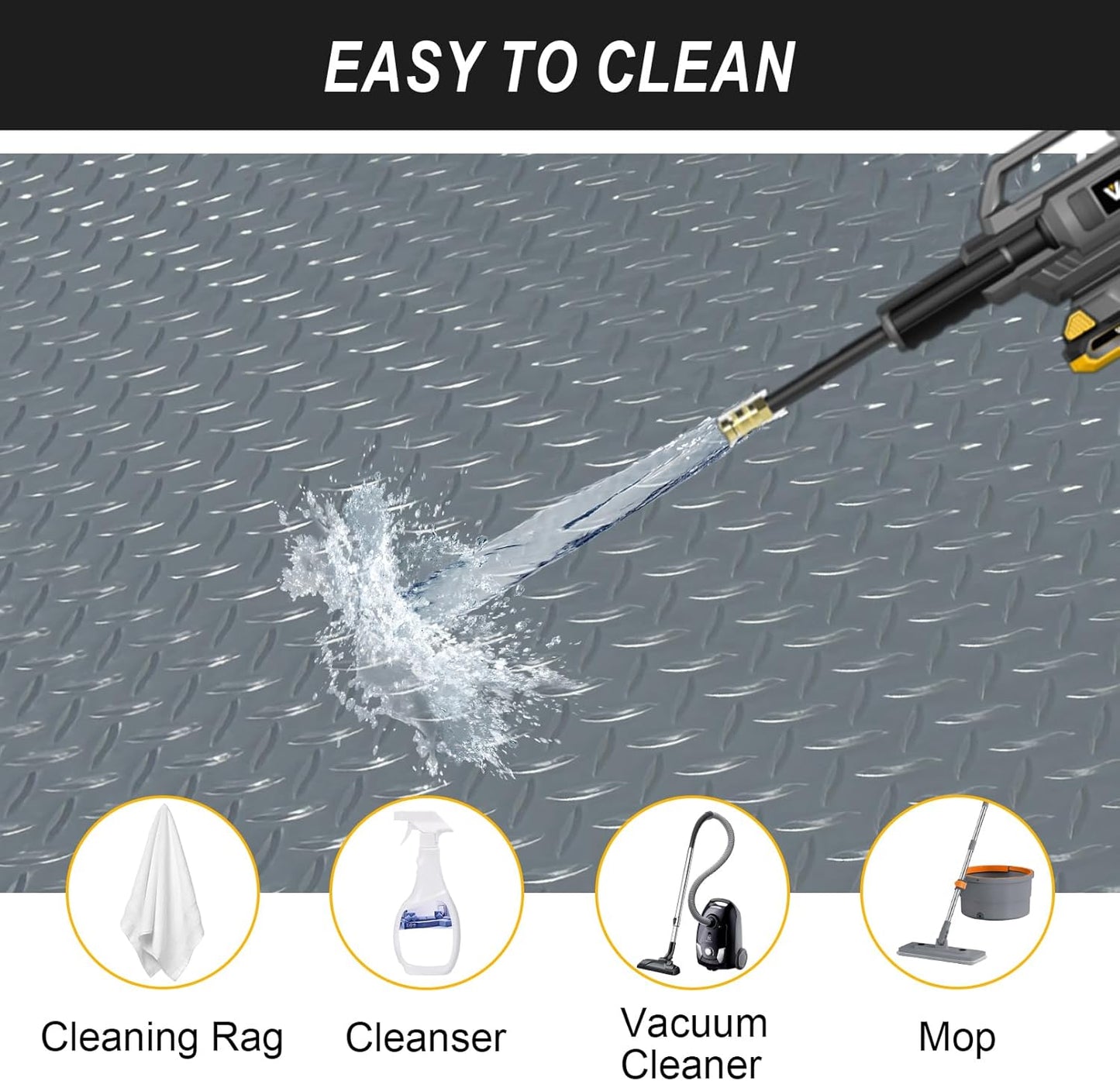 7.5x25 FT Garage Floor Mat, 2.8mm Thickened Flooring Roll for Under Car with 20Pcs Tapes, 188SQFT Diamond Plate Non-Slip Floor Protector Mat for Garage, Warehouse, Gyms, Trailer(Grey)