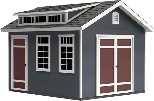Handy Home Products Designer 12x10 Wooden Storage Shed with Dormer, Windows, and Floor Kit- Paint and Shingles not Included