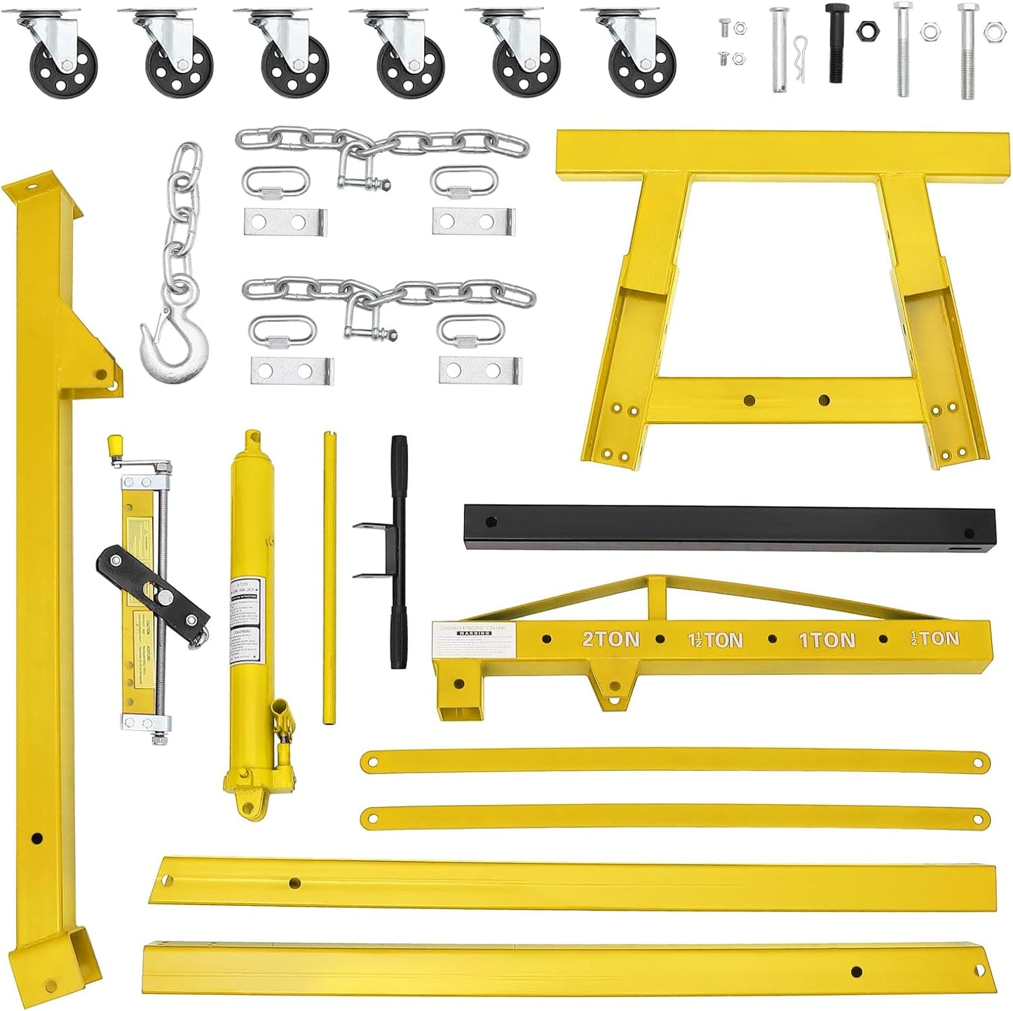 Engine Hoist with Lever, 2 Ton 4000 Lbs Heavy Duty Folding Cherry Picker Engine Lift Hydraulic Tilting, Shop Crane with Lever with 6 Caster for Garage, Car Shop, Auto Repair