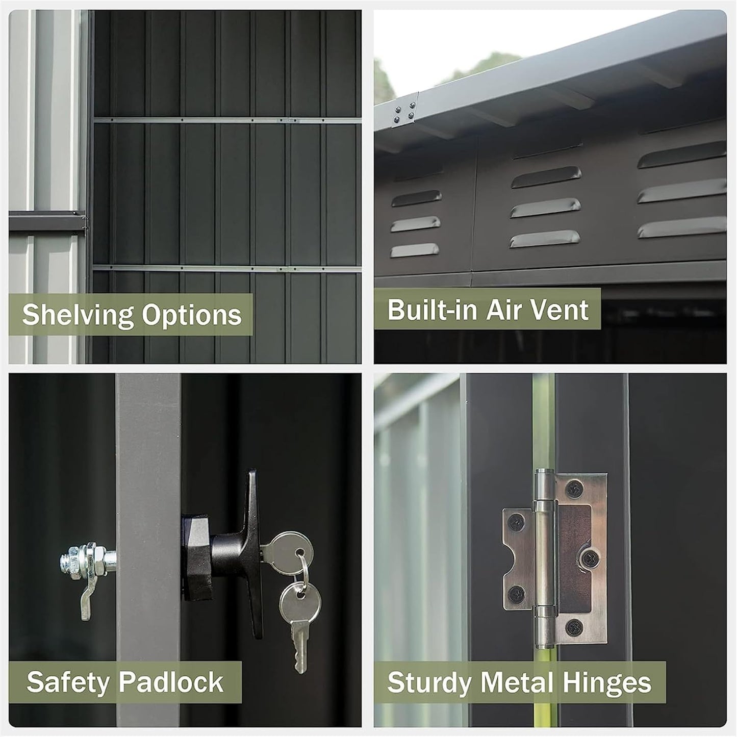 IKERY Compact Galvanized Steel Garden Shed - 5' x 3' with Sloping Roof and Lock, Metal Utility Storage for Small Backyard or Balcony, Dark Gray