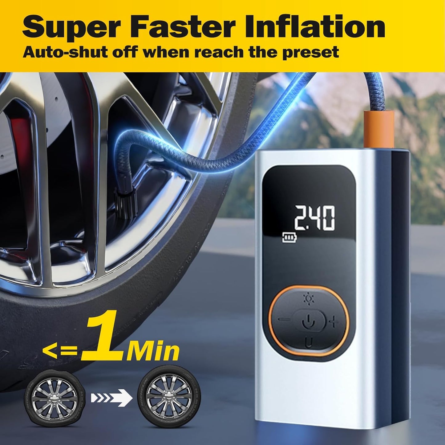 X9 Pro Portable Tire Inflator 1Min2X Faster 150PSI Air Compressor,25000mAh Portable Air Pump for Car Tires,Inflation Air Compressor with Digital Pressure for Car,Electric Bikes,Motorcycle,Ball