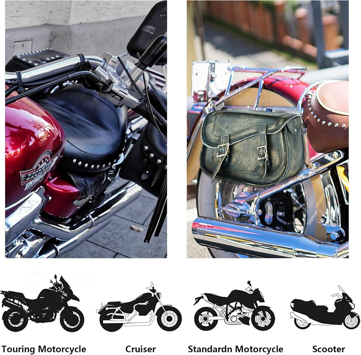 GARGOYLE BELLS Motorcycle Saddle Bags Genuine Leather Motorcycle Luggage Bag For Softails Sportsters and Choppers (No Stud, Distressed Brown, 13”x13“x10”)