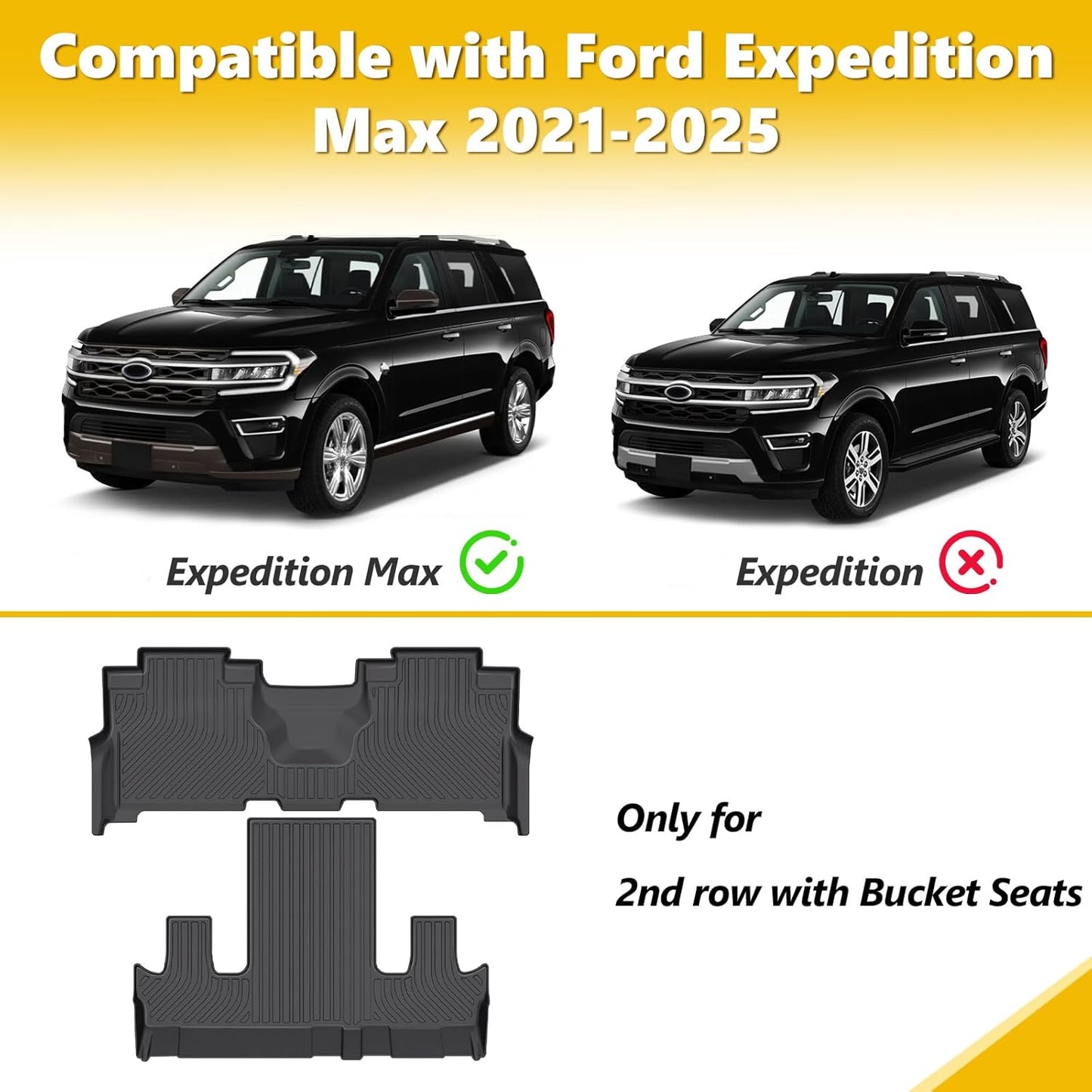 GINOWY-Floor Mats & Cargo Mat for Ford Expedition MAX 2021-2025 Bucket Seat 7 Passenger TPE Rubber All Weather Car Floor Mats Expedition Accessories Floor Liners Black