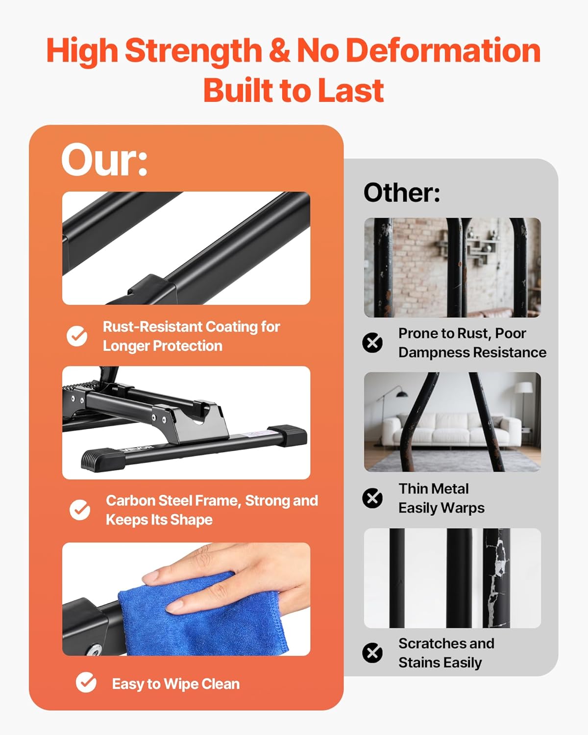 VEVOR Bike Rack, Fits 20 to 29 Inch Mountain & Road Bikes, Alloy Steel Rust-Resistant Bike Floor Stand Rack, Foldable Bicycle Stand for Entryway, Garage, Home Bikes Parking & Storage, 1 Pack, Black