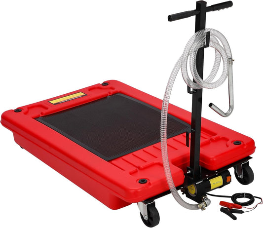 ‌17 Gal Electric Oil Drain Pan, Low Profile Mobile Oil Changing Pan with Hand Pump, 8 Ft Hose & Quick Drain Valve, Leak-Proof Design for Truck Car Motorcycle, Garage Workshop Use