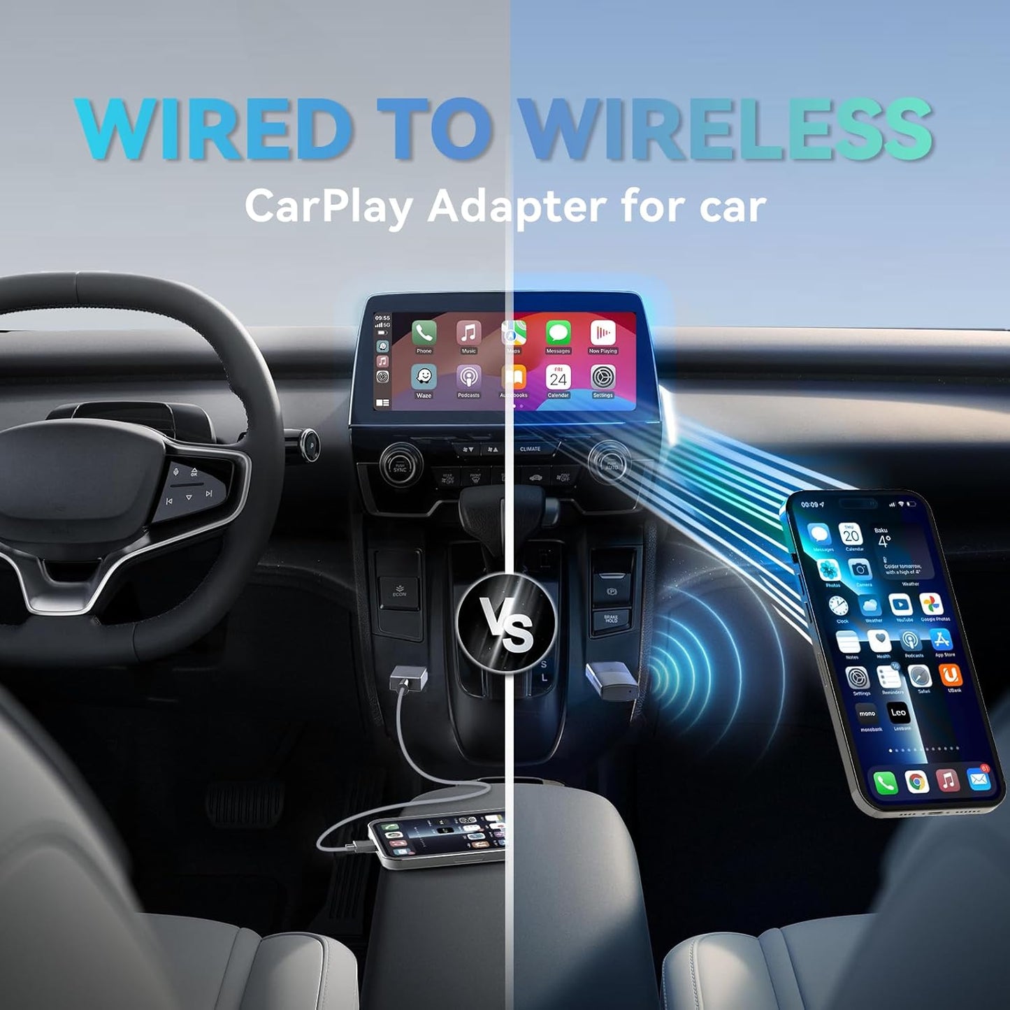MINIX Wireless CarPlay Adapter for Apple Converts Cars Factory Wired CarPlay to Wireless CarPlay Compatible with iPhone iOS 10+ Slow Latency with USB C