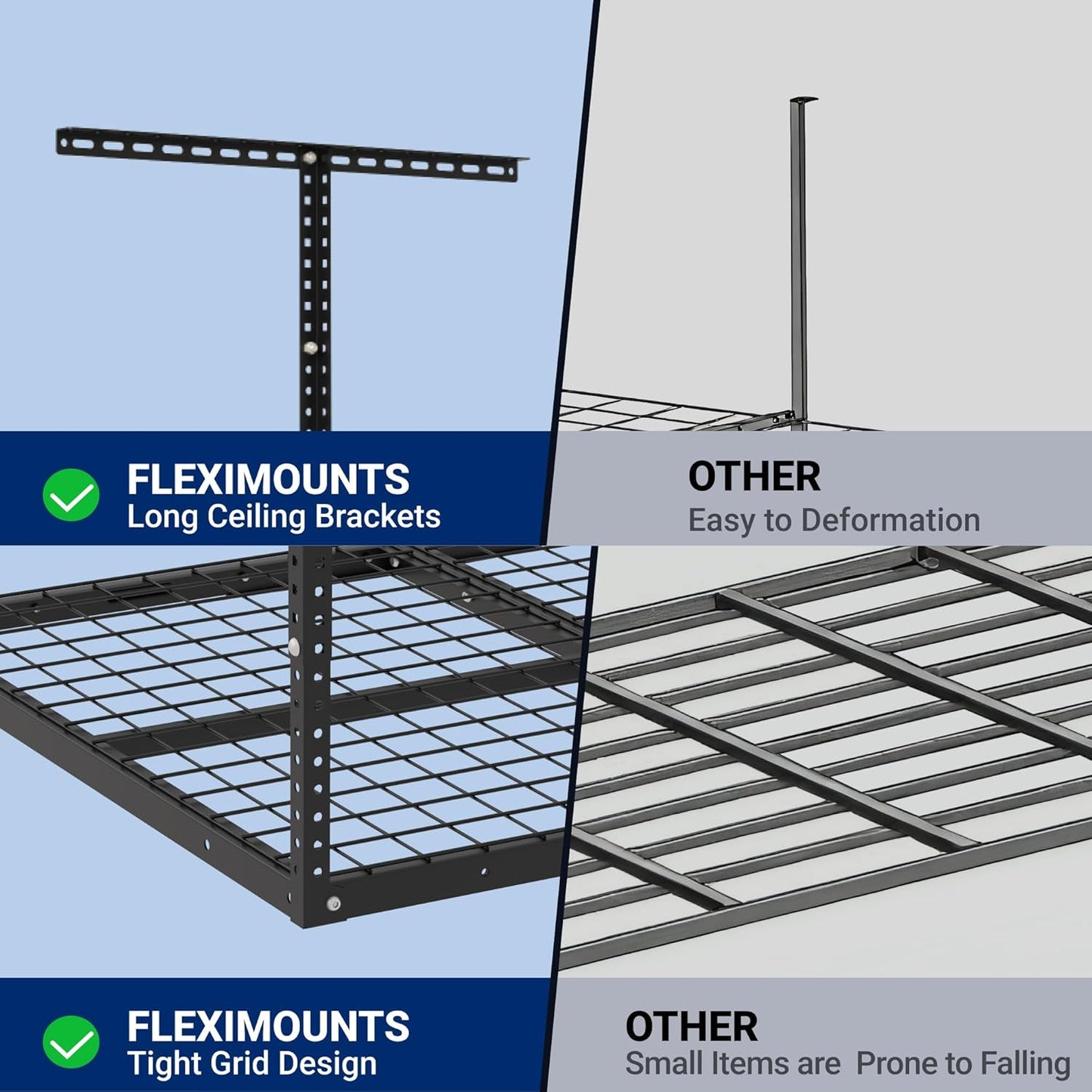 FLEXIMOUNTS 3x4 Overhead Garage Storage Rack, Adjustable Organization System, Heavy-Duty Metal Ceiling Racks, 275lbs Weight Capacity, Black