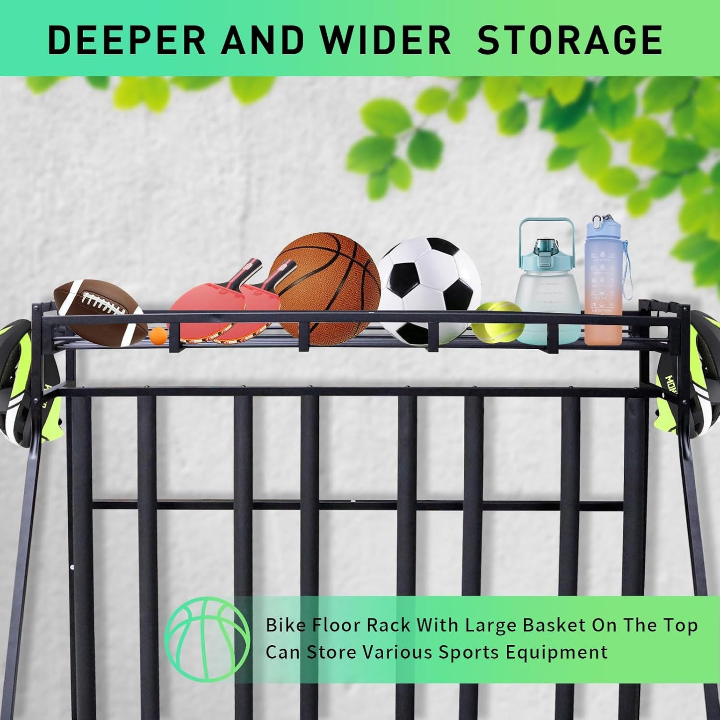 4 Bike Stand Rack with Storage – Bike Rack Floor Stand- Garage Organizer - 2024 Upgrade Tube Diameter 19mm with 8 Sponge Columns - Indoor Bike Storage for Parking Road, Mountain, Hybrid or Kids Bikes