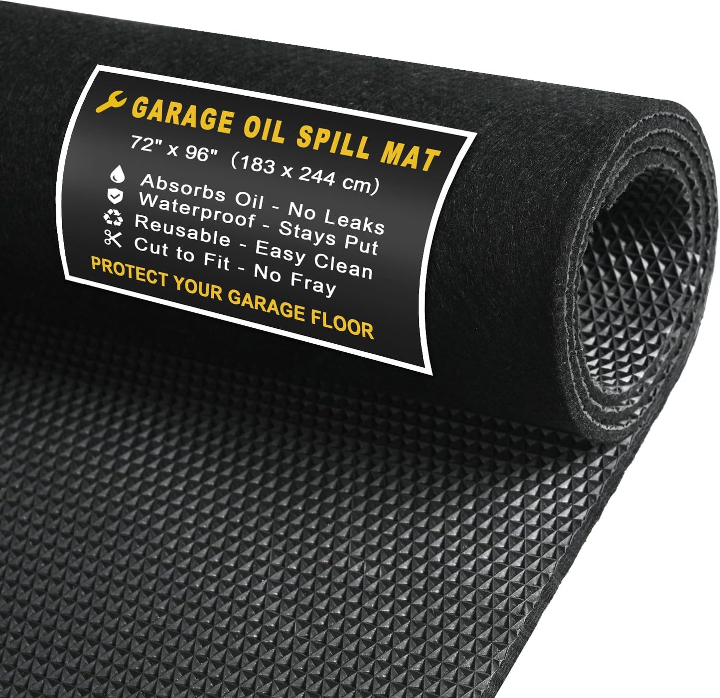 Golener Oil Spill Mat - Garage Floor Mat, Absorbent Oil Pad, Premium Maintenance Mat, Waterproof, Contain Liquid, Protect Garage Surface from Spill & Stain, Reusable, Washable, Durable, Black, 72”x96”