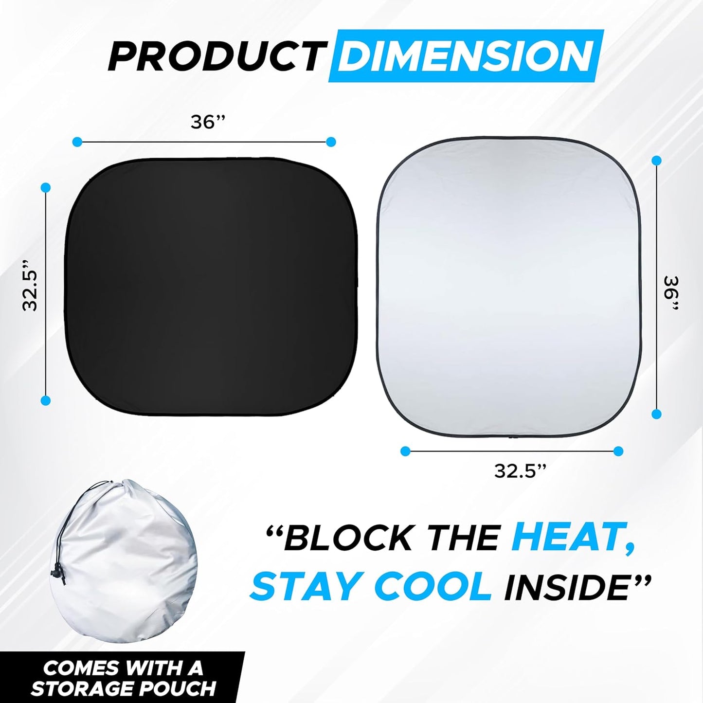2 Piece Truck Windshield Sun Shade Foldable | Front Windshield Shade for Superior Sun, Heat, and UV Rays Protection | Square Sunshade for Car Ensuring Interior Protection | Large (36"x32.5")